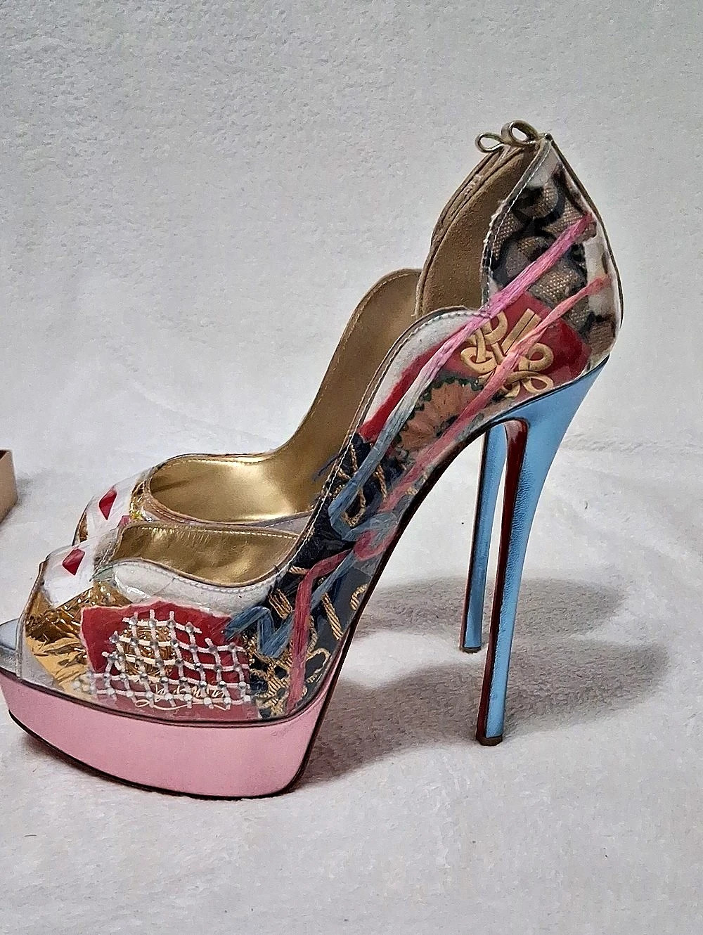 Christian Louboutin Round Chick Alta Trash 150 Heels Pink & Blue EU 37.5